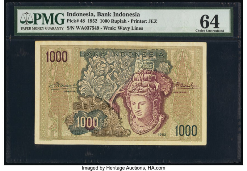 Indonesia Bank Indonesia 1000 Rupiah 1952 Pick 48 PMG Choice Uncirculated 64. 

...