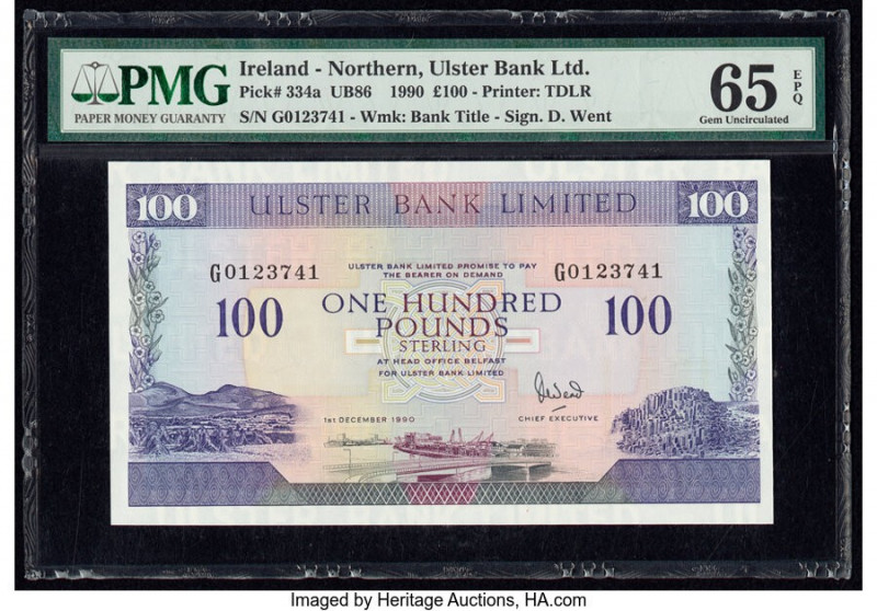 Ireland - Northern Ulster Bank Limited 100 Pounds 1.12.1990 Pick 334a PMG Gem Un...