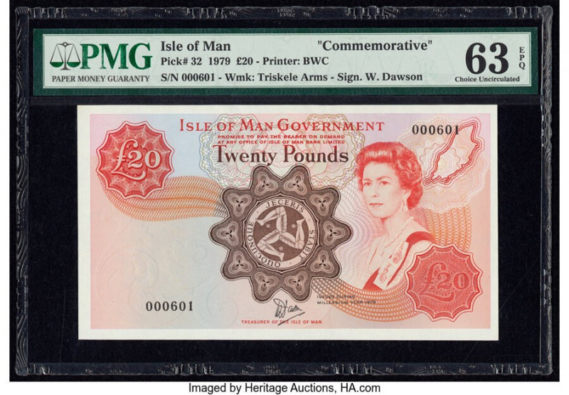 Isle Of Man Isle of Man Government 20 Pounds 1979 Pick 32 Commemorative PMG Choi...