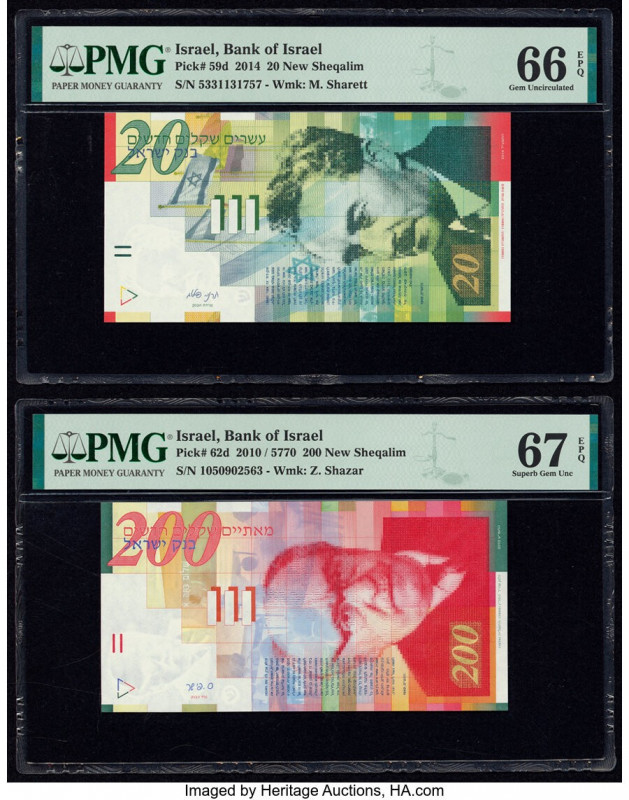 Israel Bank of Israel 20; 200 New Sheqalim 2014; 2010 Pick 59d; 62d Two Examples...