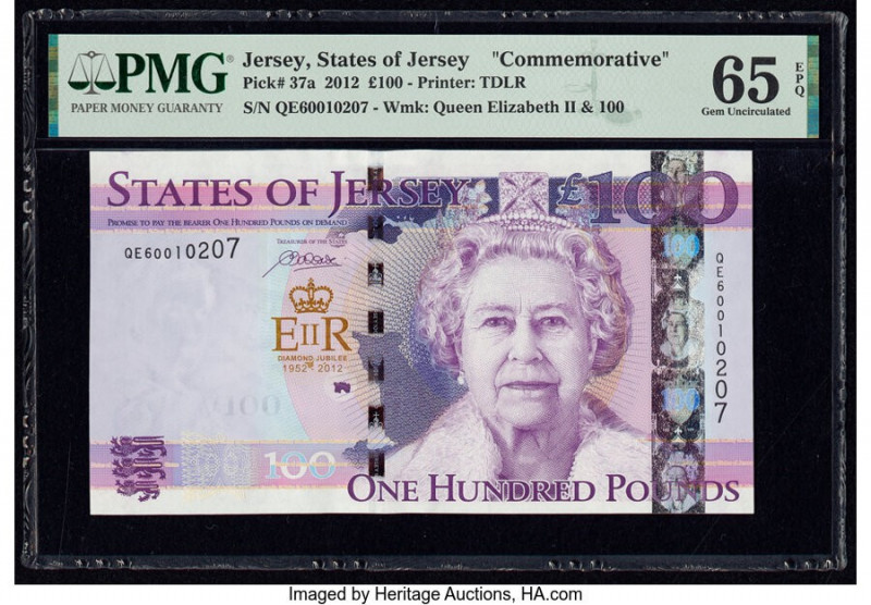 Jersey States of Jersey 100 Pounds 2012 Pick 37a Commemorative PMG Gem Uncircula...