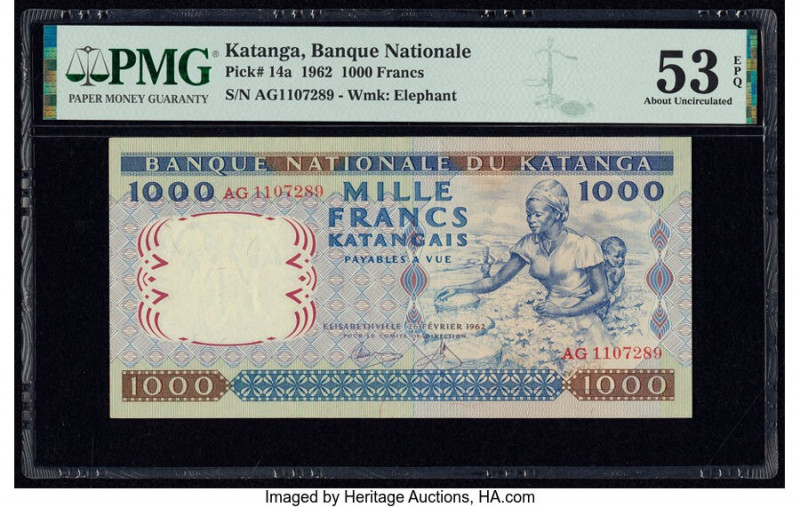 Katanga Banque Nationale du Katanga 1000 Francs 26.2.1962 Pick 14a PMG About Unc...