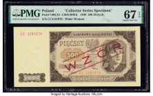 Poland Polish National Bank 500 Zlotych 1948 Pick 140CS1 Collector Series Specimen PMG Superb Gem Unc 67 EPQ. A red WZOR overprint are visible on this...