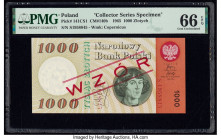 Poland Polish National Bank 1000 Zlotych 1965 Pick 141CS1 Collector Series Specimen PMG Gem Uncirculated 66 EPQ. A red WZOR overprint are visible on t...