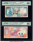 Somalia Central Bank of Somalia 500; 1000 Shilin = 500; 1000 Shillings 1989; 1990 Pick 36s; 37s Two Specimen PMG Gem Uncirculated 66 EPQ (2). Red Spec...
