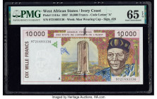 West African States Banque Centrale des Etats de L'Afrique de L'Ouest - Cote d'Ivoire 10,000 Francs 1997 Pick 114Ae PMG Gem Uncirculated 65 EPQ. 

HID...