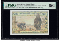 West African States Banque Centrale des Etats de L'Afrique de L'Ouest - Togo 500 Francs ND (1959-61) Pick 802Tm PMG Gem Uncirculated 66 EPQ. 

HID0980...