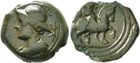 NORTHEAST GAUL. Atrebates. Circa 60-30/25 BC. AE (Bronze, 17 mm, 2.43 g, 1 h). [ANDOBRV] Helmeted and draped male bust to left; behind, thunderbolt. R...