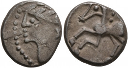 SOUTHERN GAUL. Allobroges. Circa 100-75 BC. Drachm (Silver, 13 mm, 2.36 g, 8 h). Laureate male head to left. Rev. Horse springing left; above, stylize...