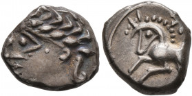 SOUTHERN GAUL. Allobroges. Circa 100-75 BC. Drachm (Silver, 13 mm, 2.36 g, 11 h). Laureate male head to left. Rev. Horse springing left; above, styliz...