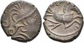SOUTHERN GAUL. Allobroges. Circa 100-75 BC. Drachm (Silver, 13 mm, 2.30 g, 8 h), 'à l'hippocampe' type. Helmeted head of Mars to right. Rev. Hippocamp...