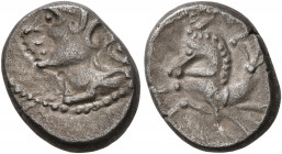 SOUTHERN GAUL. Allobroges. Circa 100-75 BC. Drachm (Silver, 13 mm, 2.28 g, 8 h), 'à l'hippocampe' type. Helmeted head of Mars to left. Rev. Hippocamp ...