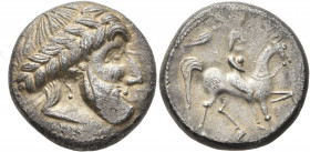 CARPATHIAN REGION. Uncertain tribe. Circa 3rd century BC. Tetradrachm (Silver, 23 mm, 13.52 g, 7 h), 'Verkehrter Lorbeerkranz' type, imitating Philip ...