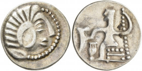 LOWER DANUBE. Uncertain tribe. Circa 2nd-1st centuries BC. Drachm (Silver, 19 mm, 2.65 g, 10 h), imitating Alexander III of Macedon. Celticized head o...