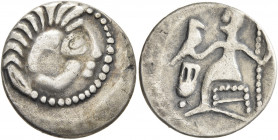LOWER DANUBE. Uncertain tribe. Circa 2nd-1st centuries BC. Drachm (Silver, 19 mm, 2.45 g, 11 h), imitating Alexander III of Macedon. Celticized head o...