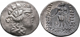 LOWER DANUBE. Imitations of Thasos. Late 2nd-1st century BC. Tetradrachm (Silver, 30 mm, 15.88 g, 12 h). Celticized head of Dionysos to right, wearing...