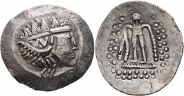 LOWER DANUBE. Imitations of Thasos. Late 2nd-1st century BC. Tetradrachm (Silver, 35 mm, 16.38 g, 3 h). Celticized head of Dionysos to right, wearing ...