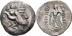 LOWER DANUBE. Imitations of Thasos. Late 2nd-1st century BC. Tetradrachm (Silver, 33 mm, 15.82 g, 12 h). Celticized head of Dionysos to right, wearing...