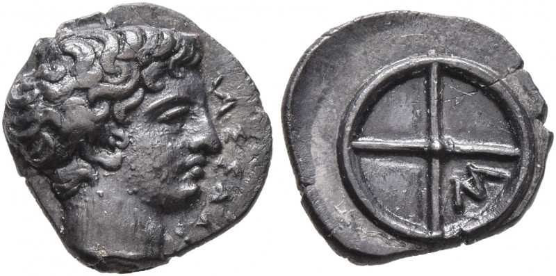 GAUL. Massalia. Circa 410-380 BC. Obol (Silver, 10 mm, 0.78 g). MAΣΣAΛI Horned h...