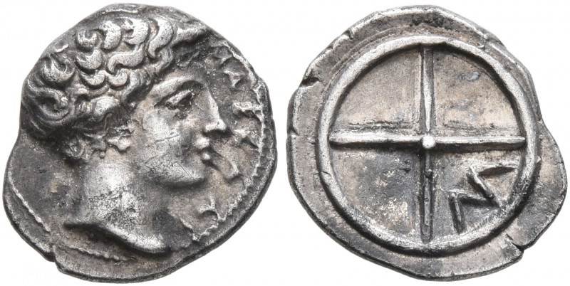 GAUL. Massalia. Circa 410-380 BC. Obol (Silver, 10 mm, 0.78 g). MAΣΣAΛI Horned h...