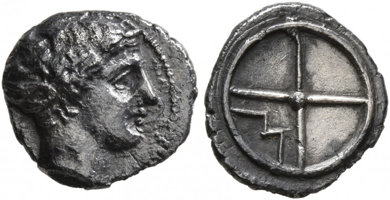 GAUL. Massalia. Circa 410-380 BC. Obol (Silver, 10 mm, 0.65 g). Horned head of L...