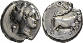 CAMPANIA. Neapolis. Circa 320-300 BC. Didrachm or Nomos (Silver, 20 mm, 7.23 g, 6 h). Diademend head of a nymph to right, wearing triple-pendant earri...