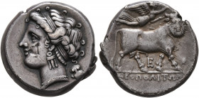 CAMPANIA. Neapolis. Circa 275-250 BC. Didrachm or Nomos (Subaeratus, 19 mm, 7.33 g, 12 h), a contemporary plated imitation. Diademed head of a nymph t...