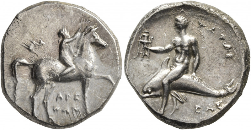 CALABRIA. Tarentum. Circa 302-280 BC. Didrachm or Nomos (Silver, 22 mm, 7.87 g, ...