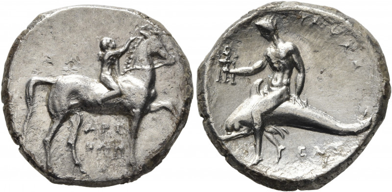 CALABRIA. Tarentum. Circa 302-280 BC. Didrachm or Nomos (Silver, 22 mm, 7.62 g, ...