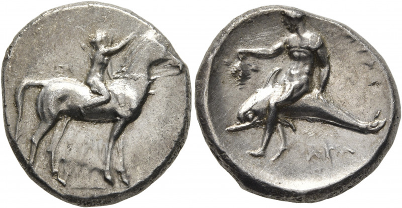 CALABRIA. Tarentum. Circa 302-280 BC. Didrachm or Nomos (Silver, 22 mm, 7.86 g, ...