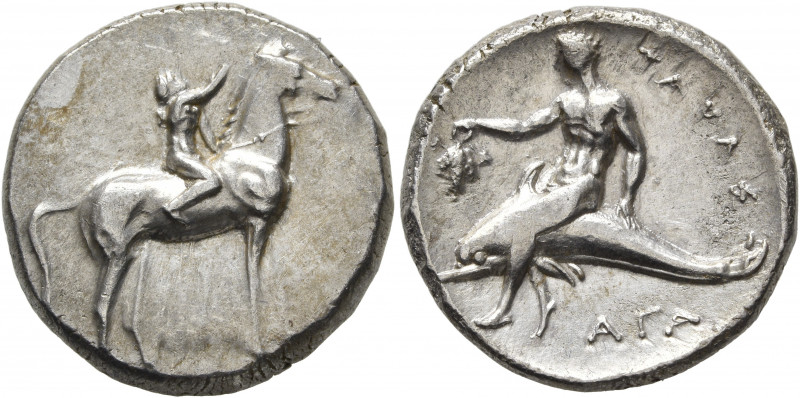 CALABRIA. Tarentum. Circa 302-280 BC. Didrachm or Nomos (Silver, 21 mm, 7.91 g, ...