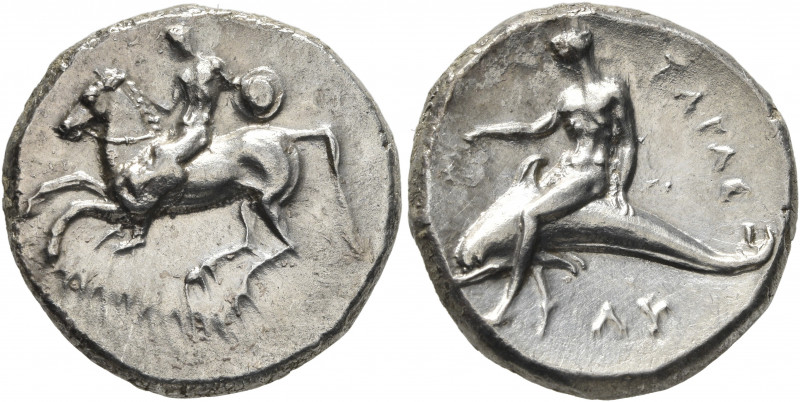 CALABRIA. Tarentum. Circa 302-280 BC. Didrachm or Nomos (Silver, 22 mm, 7.63 g, ...