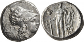 LUCANIA. Herakleia. Circa 281-278 BC. Didrachm or Nomos (Silver, 20 mm, 7.82 g, 7 h). Head of Athena to right, wearing Corinthian helmet adorned with ...