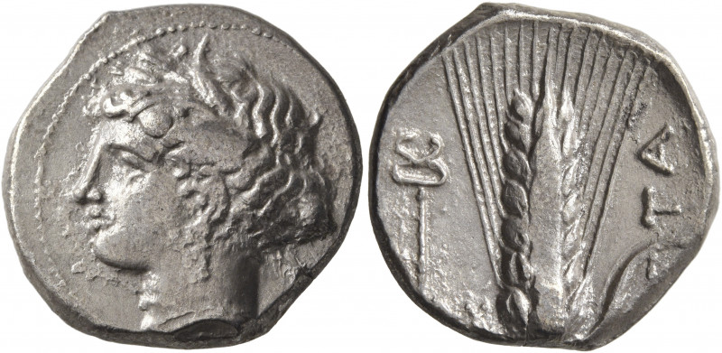 LUCANIA. Metapontion. Circa 340-330 BC. Didrachm or Nomos (Silver, 22 mm, 7.84 g...