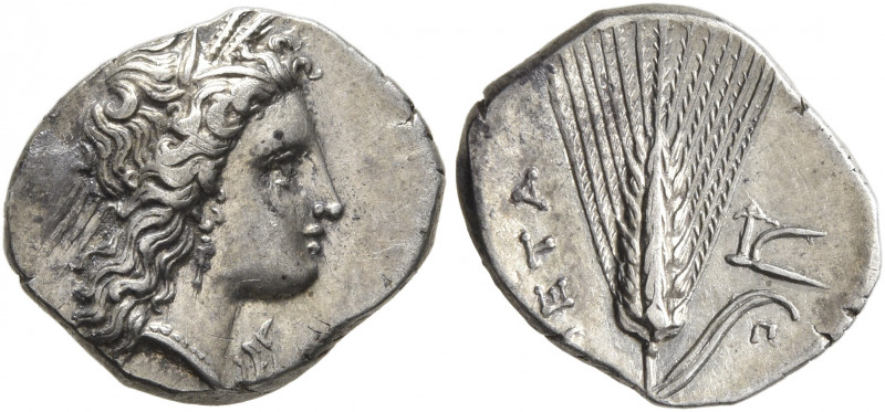 LUCANIA. Metapontion. Circa 325-275 BC. Diobol (Silver, 13 mm, 1.33 g, 6 h). Hea...