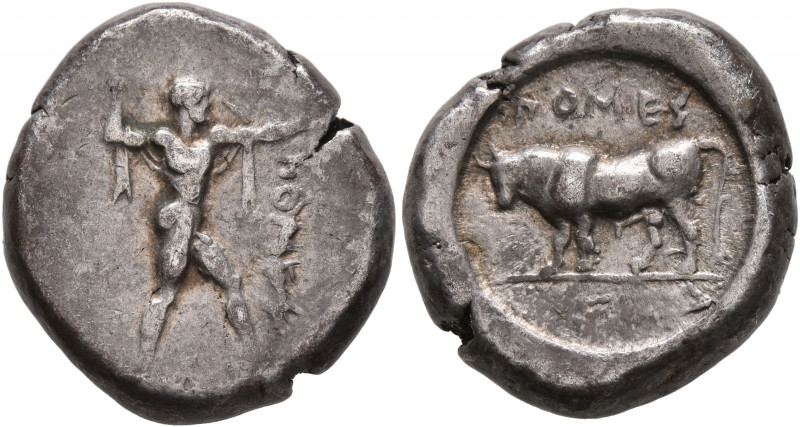 LUCANIA. Poseidonia. Circa 470-445 BC. Stater (Silver, 19 mm, 8.05 g, 11 h). ΠΟM...