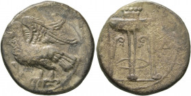 BRUTTIUM. Kroton. Circa 350-300 BC. Didrachm or Nomos (Silver, 22 mm, 7.51 g, 2 h). Eagle with spread wings standing left on olive branch. Rev. KPO Tr...