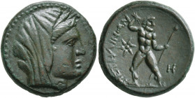 BRUTTIUM. Petelia. Late 3rd century BC. AE (Bronze, 20 mm, 8.25 g, 10 h). Veiled head of Demeter to right, wearing wreath of grain ears. Rev. ΠΕΤΗΛΙΝΩ...