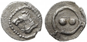 SICILY. Gela. Circa 480/75-475/70 BC. Hexas - Dionkion (Silver, 6 mm, 0.07 g). Head of a bridled horse to left. Rev. Two pellets. HGC 2, 377 corr. (he...