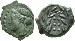 SICILY. Himera. Circa 415-409 BC. Hemilitron or Hexonkion (Bronze, 16 mm, 3.21 g, 10 h). IM[E] Head of a nymph to left, her hair bound in sphendone; t...
