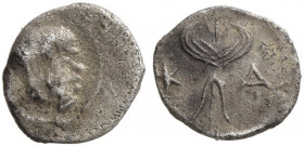 SICILY. Katane. Circa 461-450 BC. Hexas - Dionkion (Silver, 7 mm, 0.09 g, 7 h). Balding head of Silenos to right, with an animal ear and a long beard....