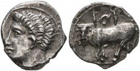 SICILY. Panormos (as Ziz). Circa 405-380 BC. Litra (Silver, 10 mm, 0.53 g, 2 h). Youthful male head to left. Rev. &#67857;&#67849;&#67857; ('ṣyṣ' in P...
