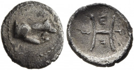SICILY. Segesta. Circa 440/35-430/25 BC. Hemilitron (Silver, 8 mm, 0.40 g, 1 h). Forepart of a hound to right. Rev. Σ-E-Γ-E around large H (mark of va...