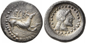 SICILY. Segesta. Circa 380 BC. Hemidrachm (Silver, 13 mm, 1.61 g, 6 h). ECEΣ Hound to right. Rev. Diademed head of the nymph Segesta to right within r...