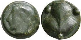 SICILY. Selinos. Circa 450-440 BC. Cast Tetras or Trionkion (Bronze, 19 mm, 9.15 g, 9 h). Horned head of river god to left. Rev. Selinon leaf; around,...