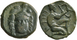 SICILY. Soloi. Circa 406-397 BC. Tetras (Bronze, 14 mm, 2.06 g, 10 h). Helmeted head of Athena facing slightly to right. Rev. &#67850;&#67856;&#67859;...