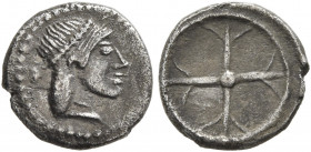 SICILY. Syracuse. Deinomenid Tyranny, 485-466 BC. Litra (Silver, 9 mm, 0.58 g), circa 475-470. Diademed head of Arethusa to right, wearing single-pend...