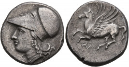 SICILY. Syracuse. Agathokles, 317-289 BC. Stater (Silver, 19 mm, 6.31 g, 4 h), circa 304-289. Head of Athena to left, wearing Corinthian helmet. Rev. ...