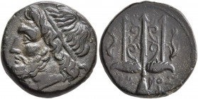 SICILY. Syracuse. Hieron II, 275-215 BC. AE (Bronze, 19 mm, 6.39 g, 9 h). Diademed head of Poseidon to left. Rev. IEPΩ-NOΣ Ornate trident head flanked...