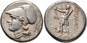 SICILY. Syracuse. Fifth Democracy, 214-212 BC. 12 Litrai (Silver, 24 mm, 10.21 g, 5 h). Head of Athena to left, wearing crested Corinthian helmet, pen...